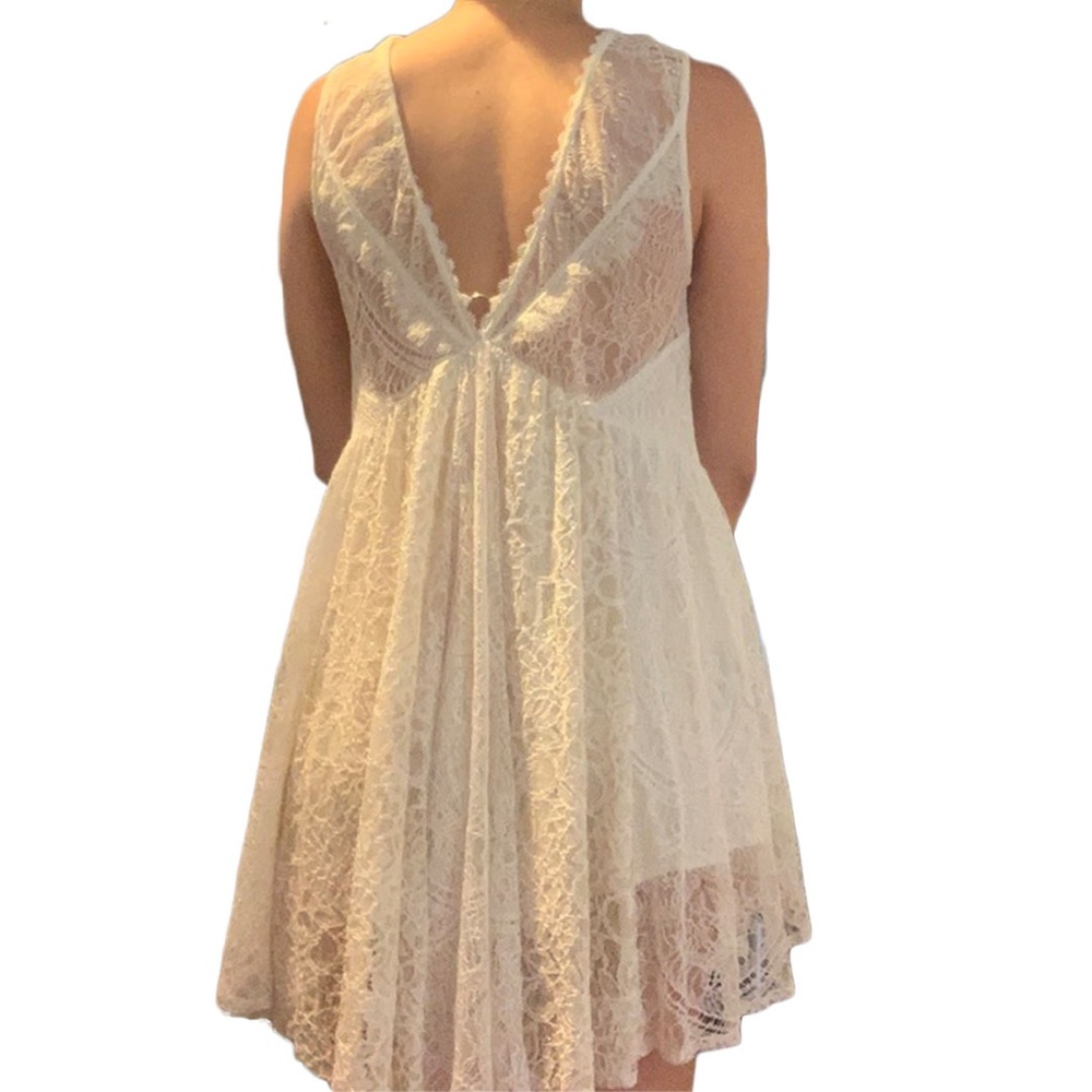 NWOT Free People white and golden floral lace mini baby doll dress - Picture 3 of 9